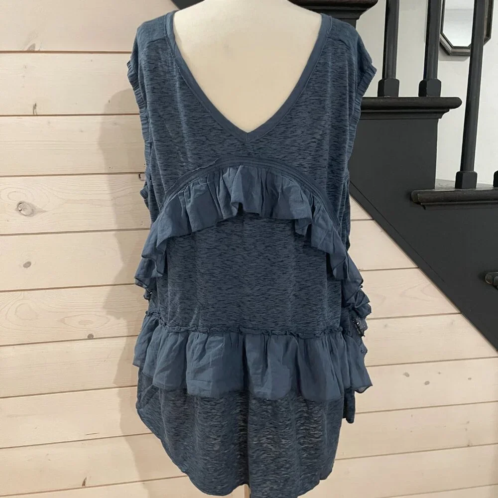 081Free People Claire Tee Tunic Top Eyelet Embroidered Ruffle Slouchy NWOT Small